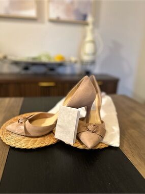 Jimmy Choo Pointed Toe Knot Flats in Nude Tan